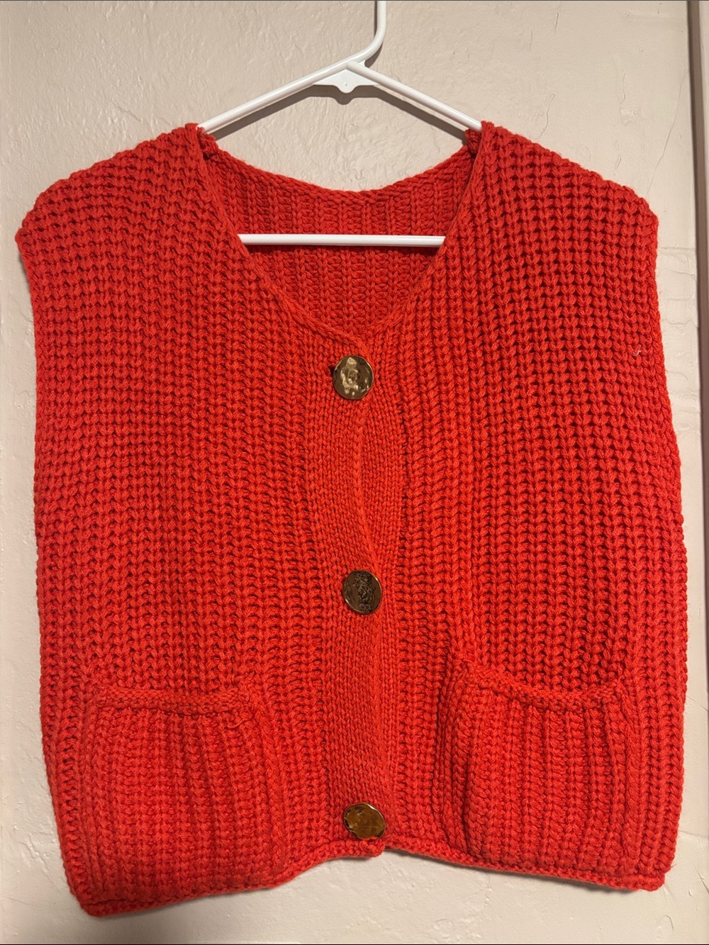 Red Knit Button-Front Women's Sweater Vest